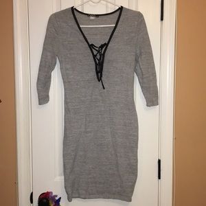 Lace up grey sweater dress